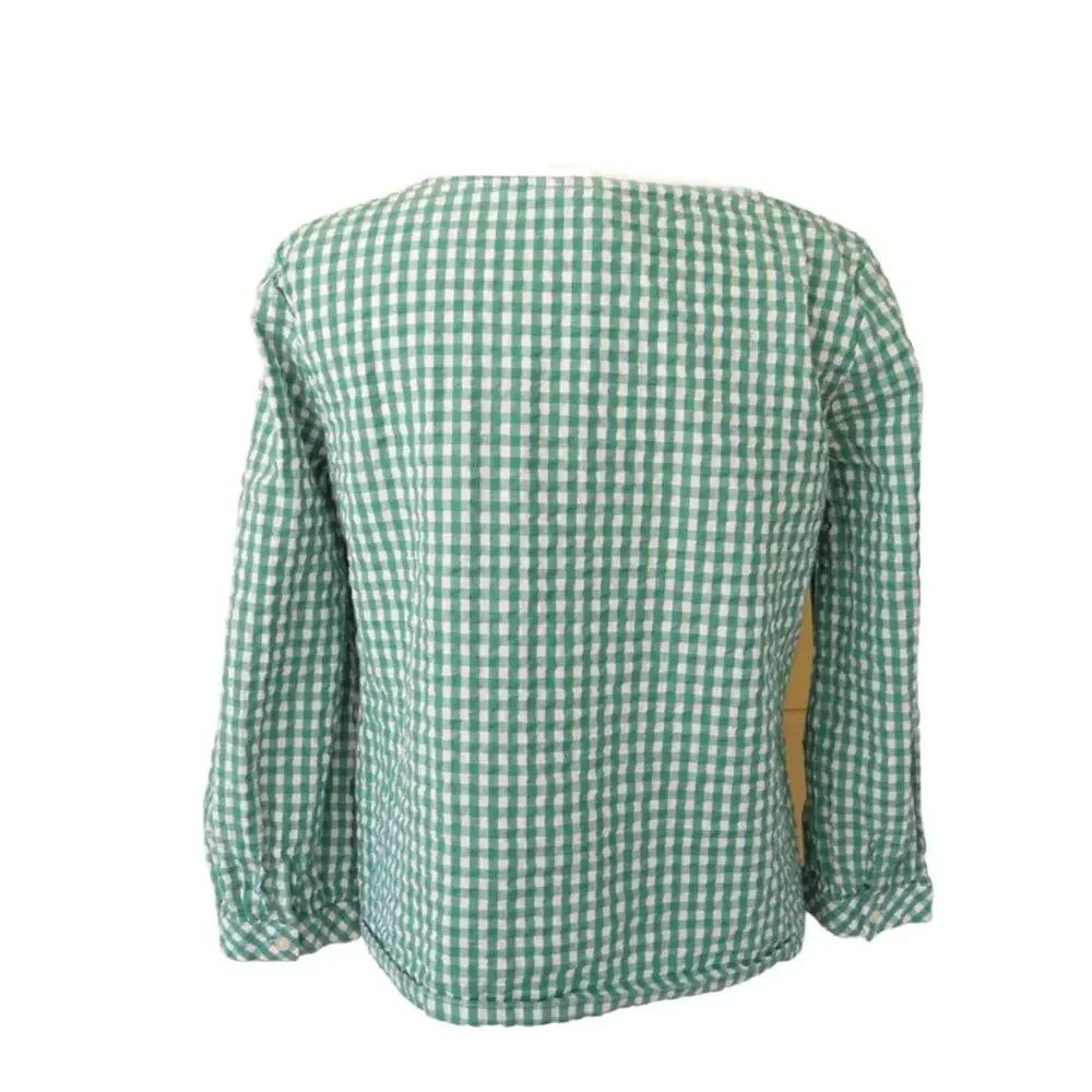 J Crew  Seersucker Green Gingham Peasant Top